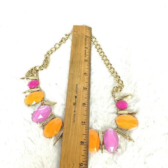 Orange Pink Oval Statement Piece Necklace Career - Picture 4 of 5